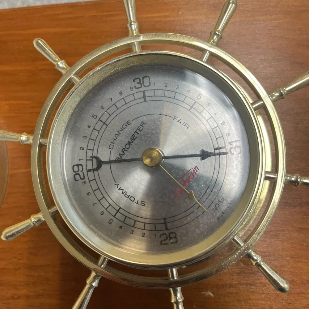 Vintage Sunbeam Nautical Wooden Weather, Temp & Barometer Wall Display 16x4x7